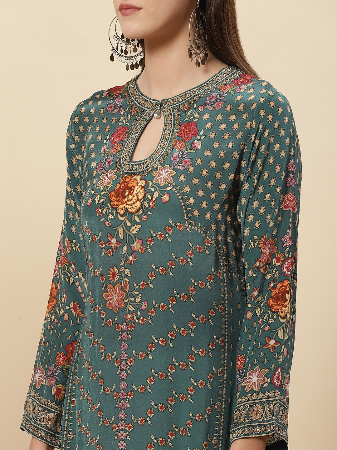 Floral Printed Crepe Kurta