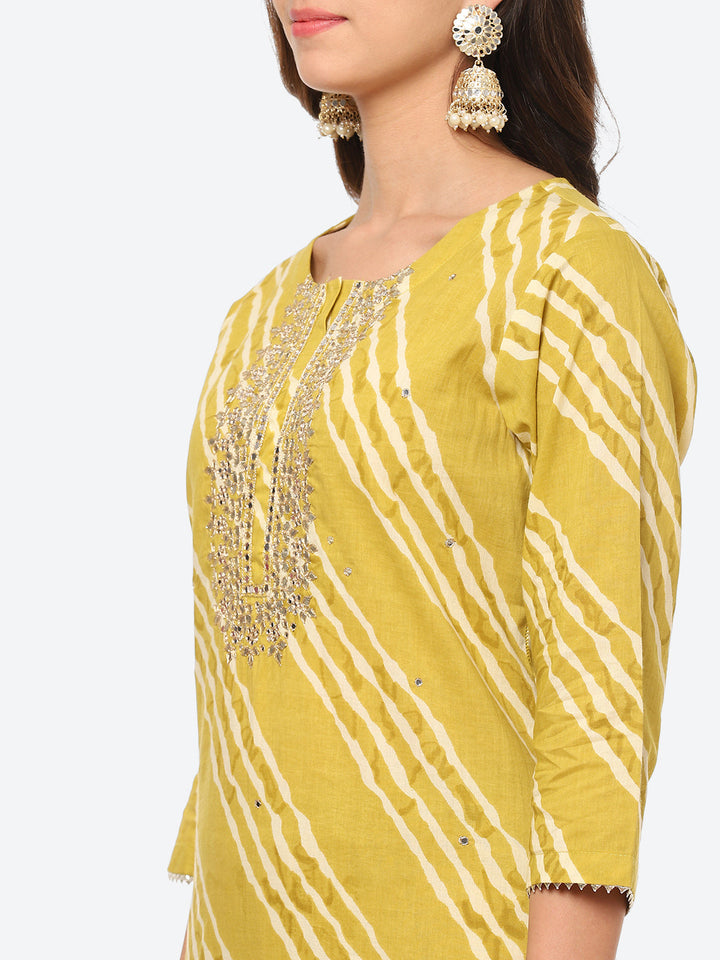 Neck Embroidered Patti Cotton Kurta With Pant