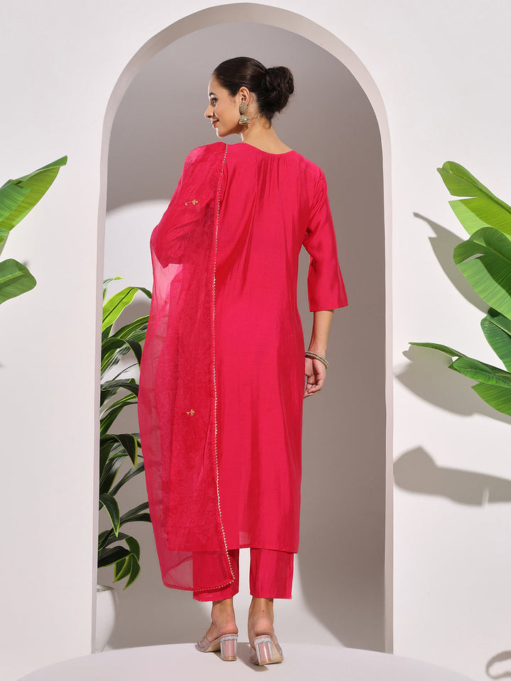 Embroidered Muslin Kurta With Pants &amp; Dupatta