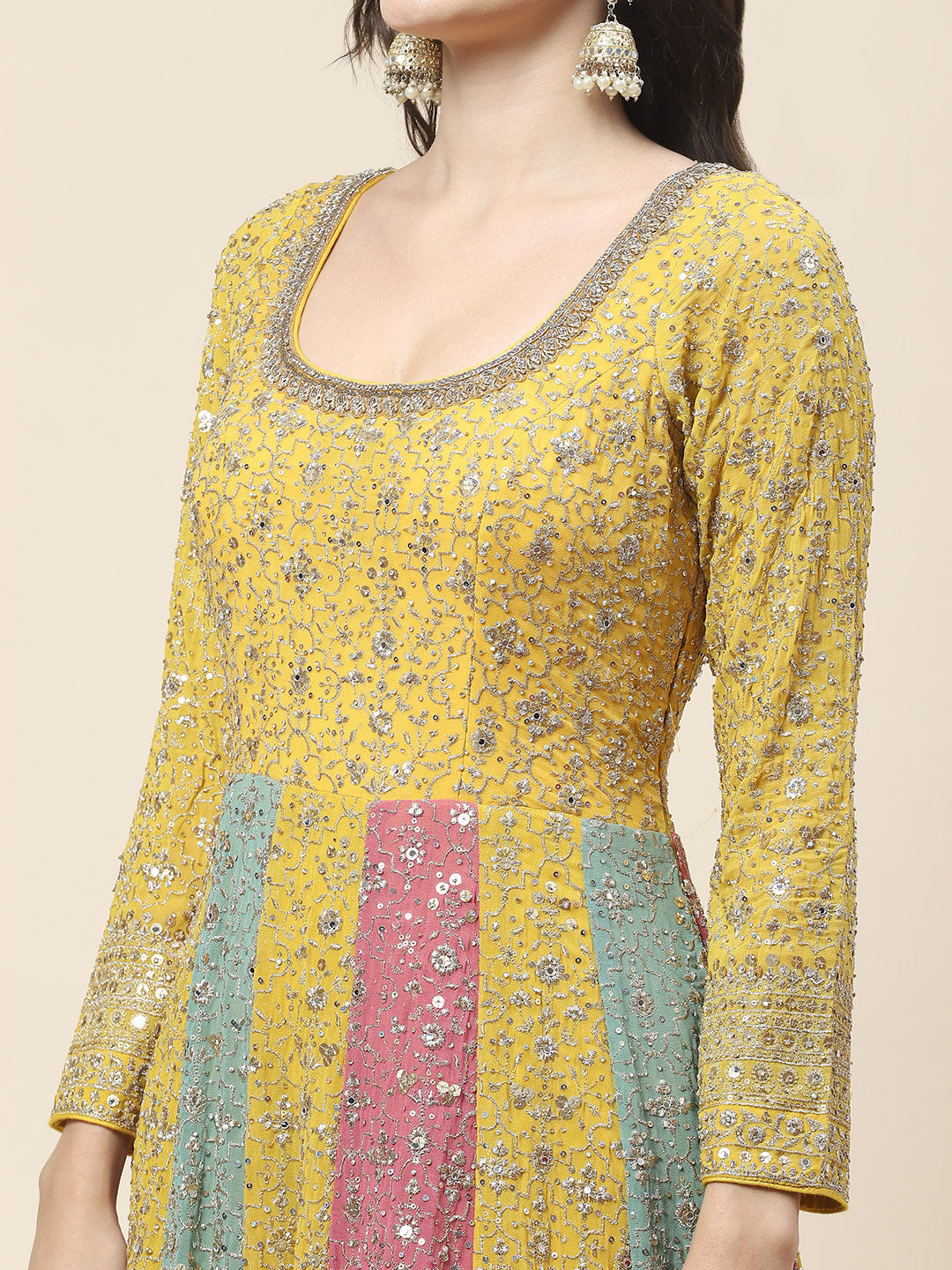 Zari Embroidered Georgette Kurta With Churidar &amp; Dupatta