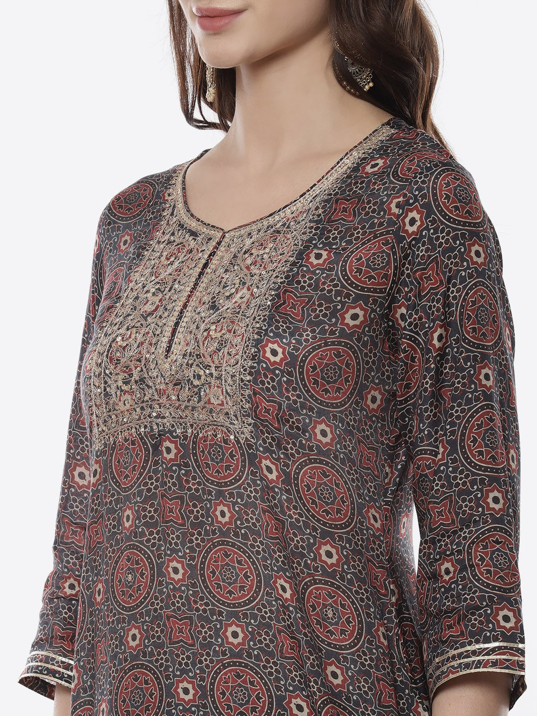 Block Printed Gota Patti Cotton Kurti With Pant