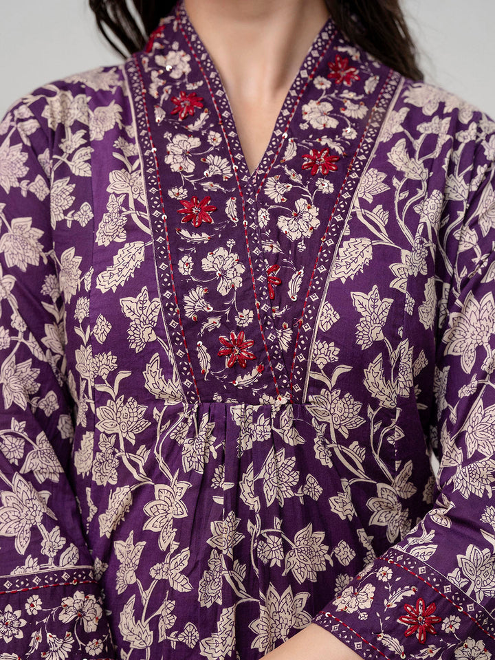 Floral Parinted Cotton Kurta With Pants &amp; Dupatta