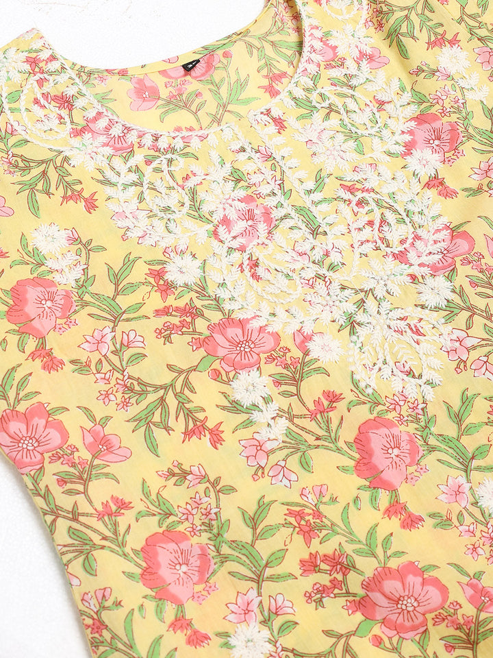 Printed Cotton Blend Kurta With Palazzo