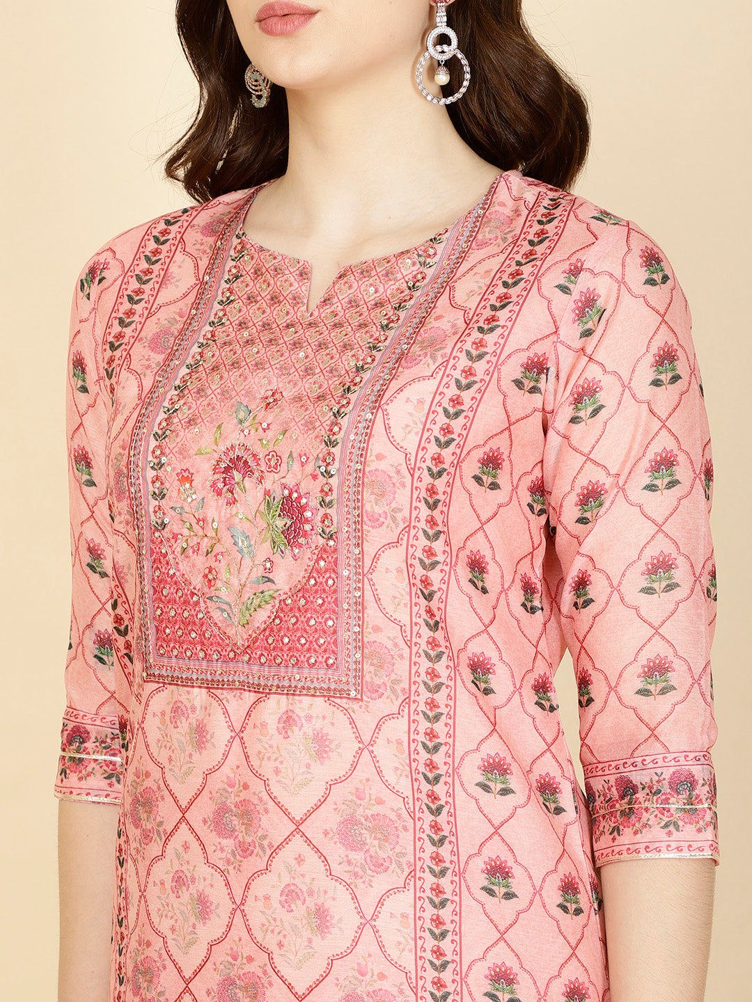 Abstract Printed Chanderi Kurta With Pants &amp; Dupatta
