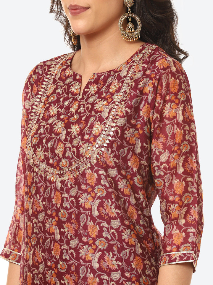 Gota Work Floral Chanderi Kurta With Pant