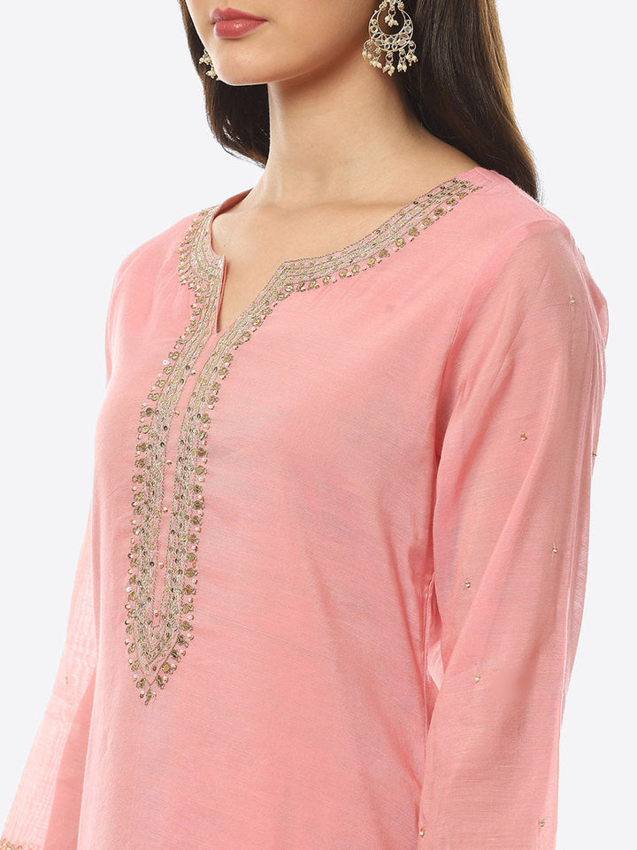 Neck Patti Chanderi Kurta With Skirt