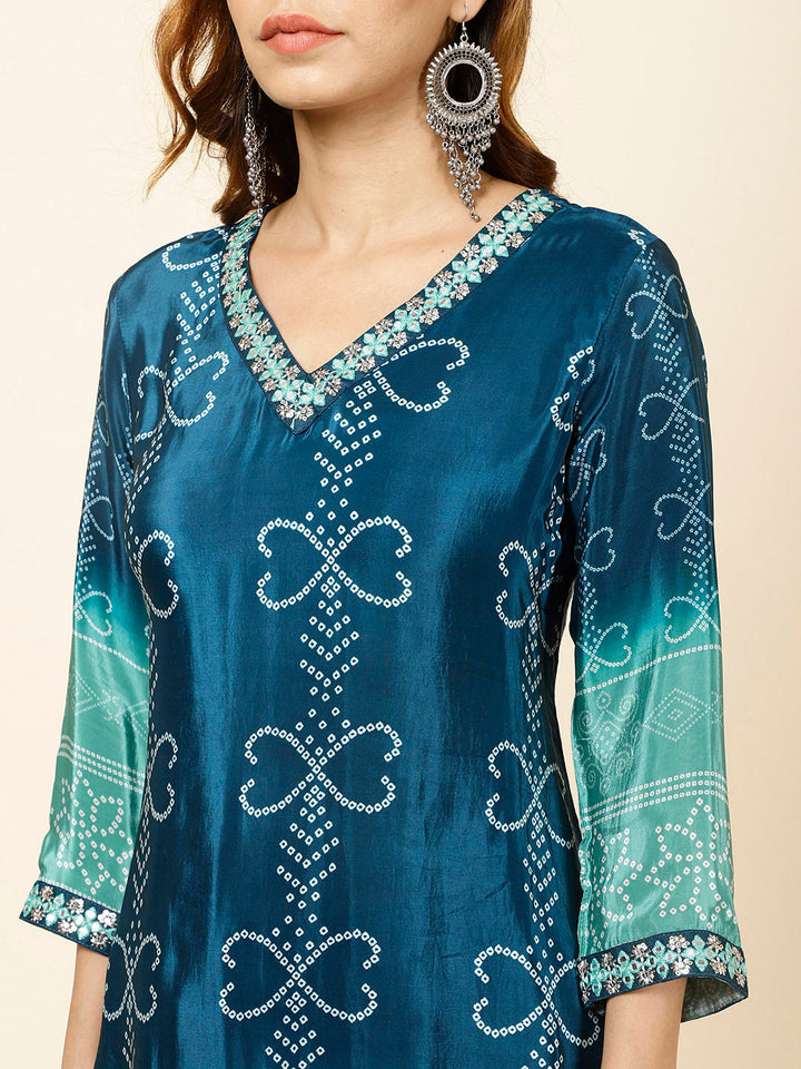 Bandhani Printed Crepe Kurta With Pants