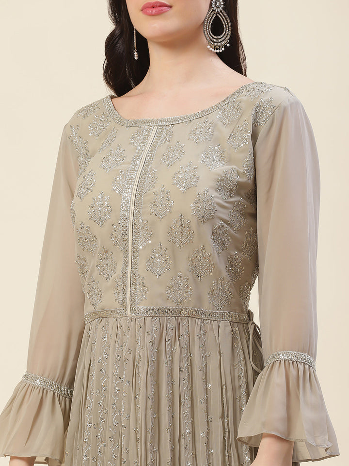 Sequin Embroidered Booti Georgette Kurta With Palazzo &amp; Dupatta