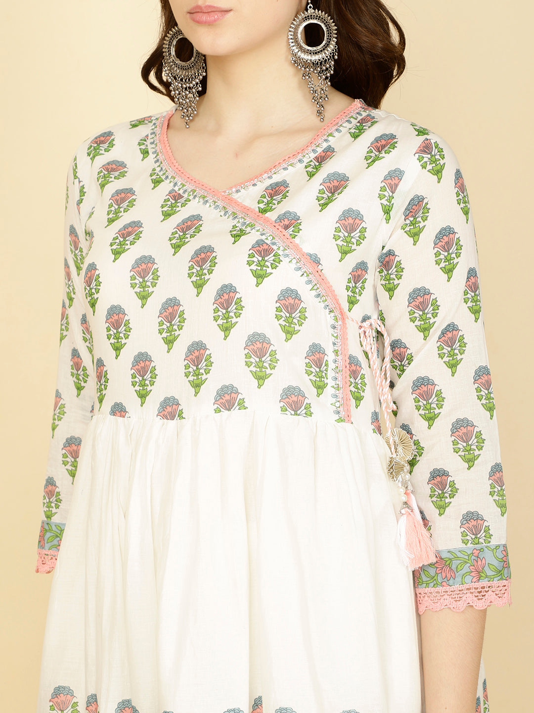 Floral Printed Cotton Kurta With Pants & Dupatta