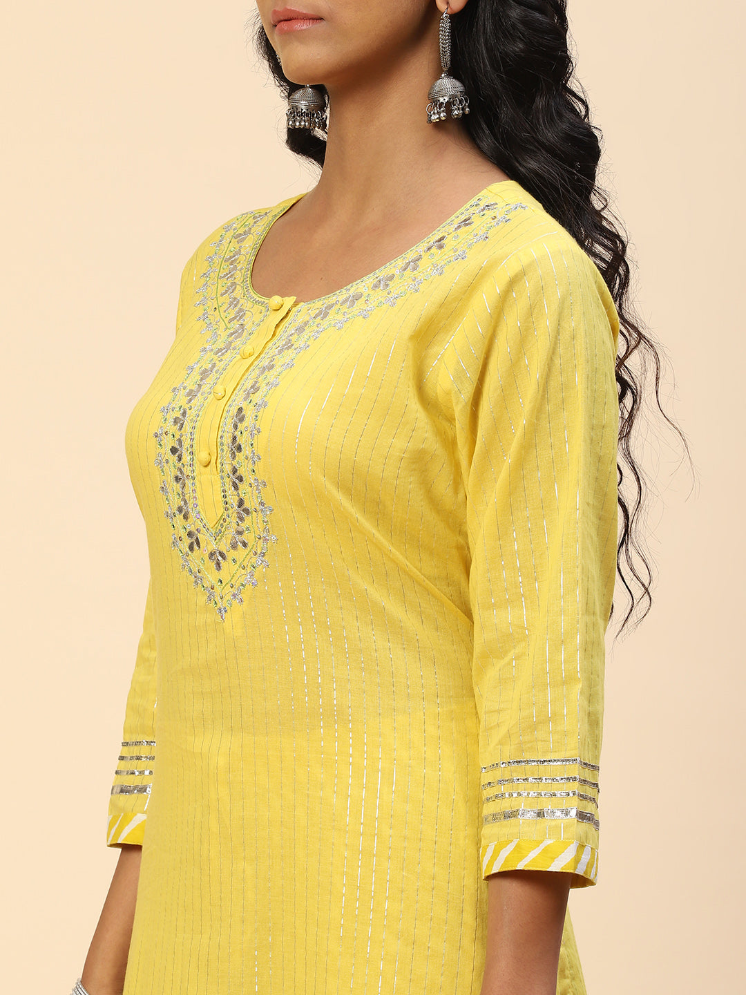Zari Gota Work Cotton Kurta With Pants