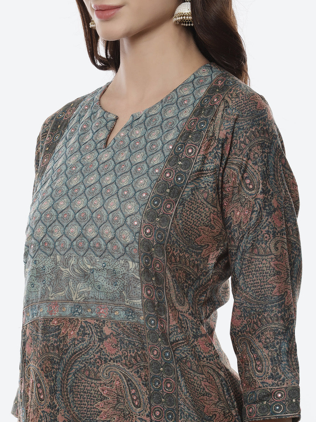 Printed Booti Chanderi Kurti With Pant
