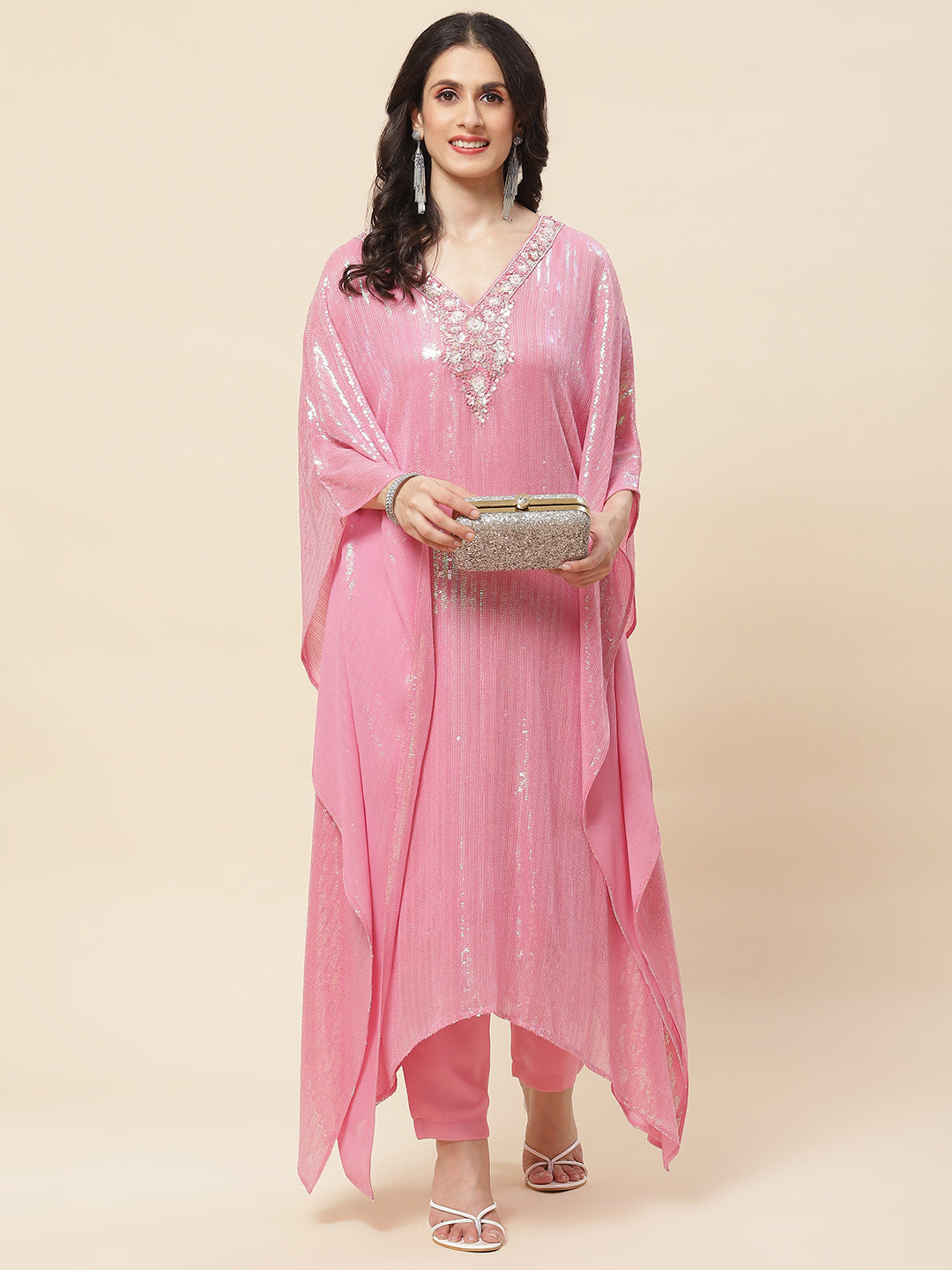 Sequin Embroidered Georgette Kurta With Pants