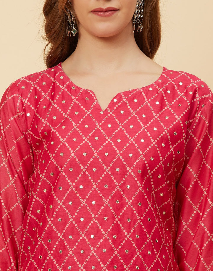Embroidered Chanderi Kurti With Pant