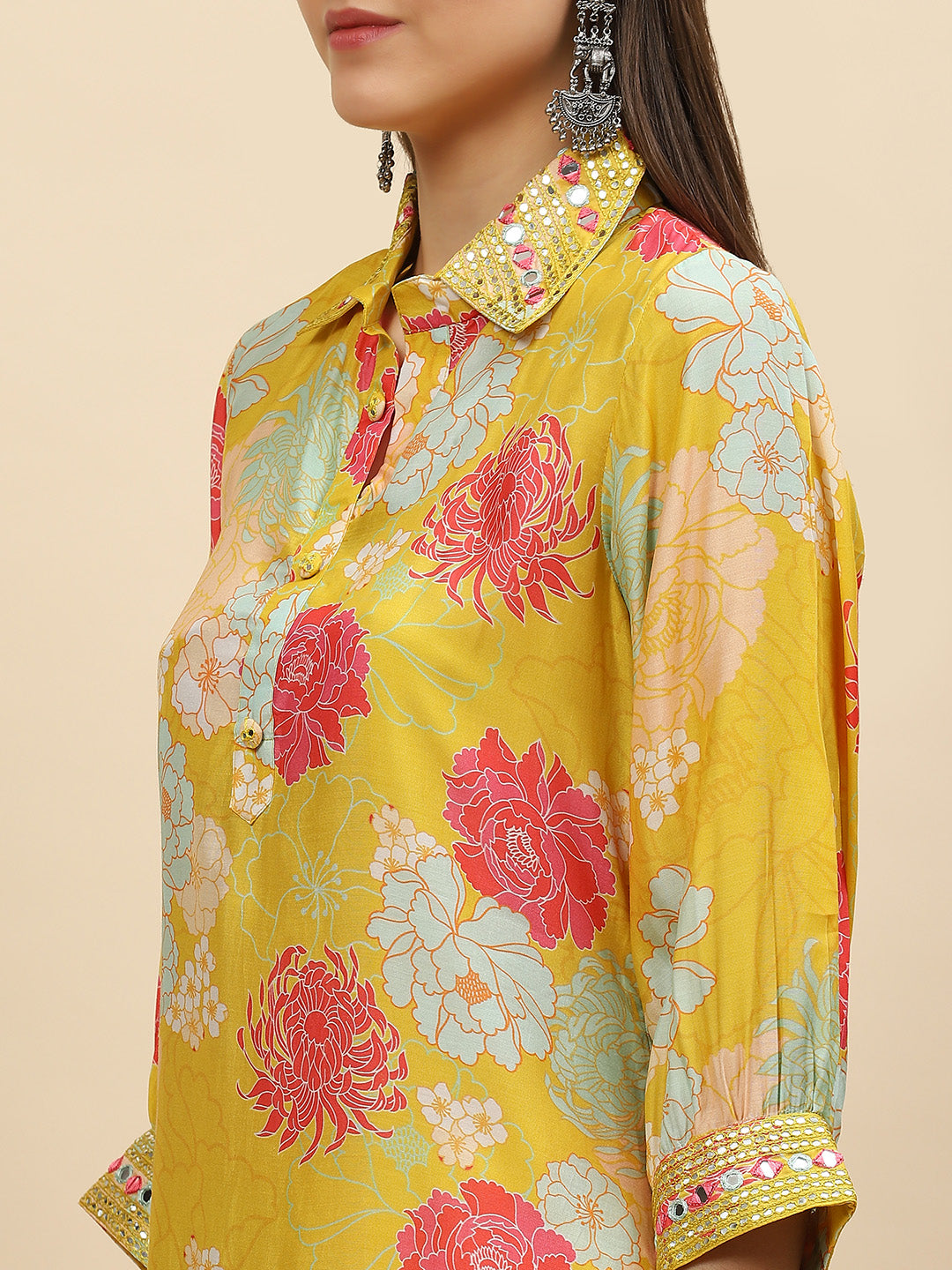 Floral Printed Muslin Kurta With Pants