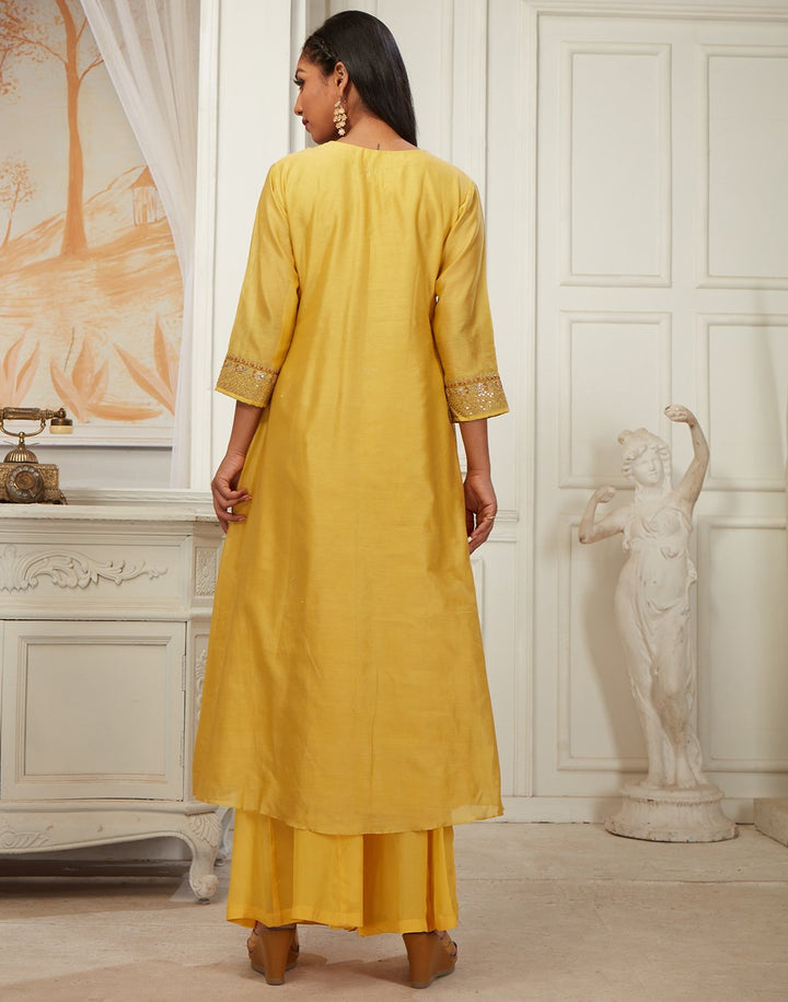 MBZ Meena Bazaar-Mustard Cotton Chanderi Kurti