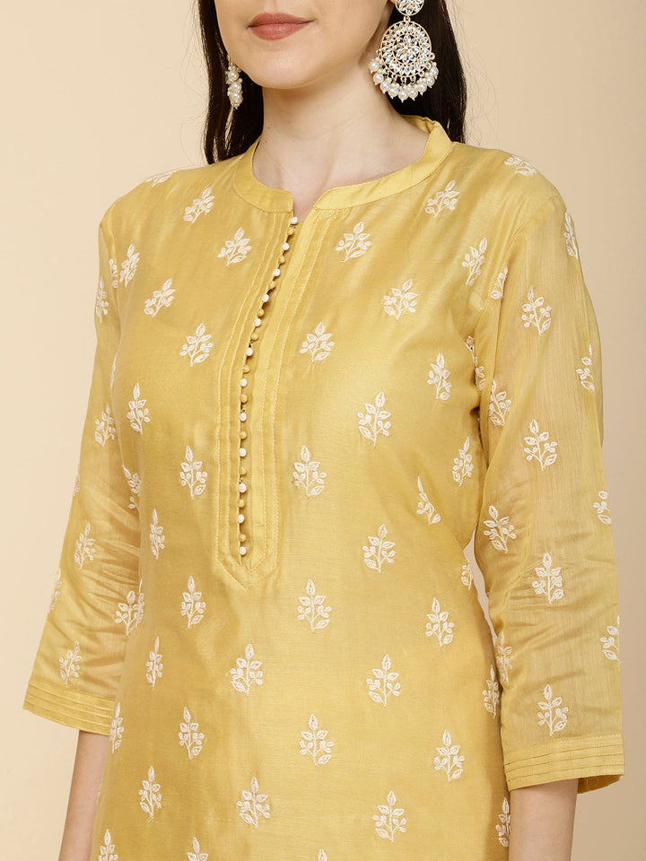 Resham Booti Embroidery Cotton Suit Set With Dupatta