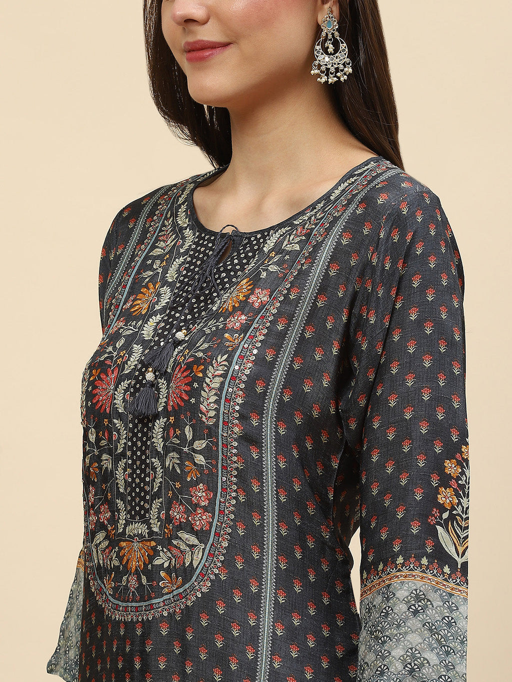 Neck Embroidered & Printed Handloom Kurta