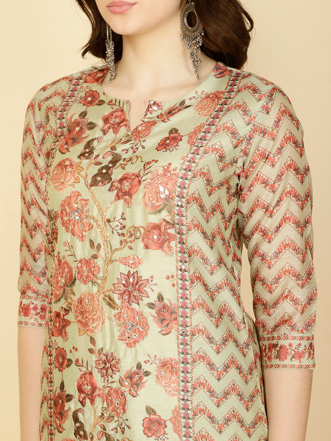 Floral Printed Chanderi Kurta With Pants &amp; Dupatta
