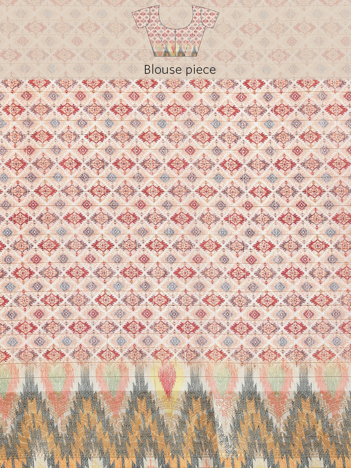 Floral Digital Printed Zari Border Art Handloom Woven Saree