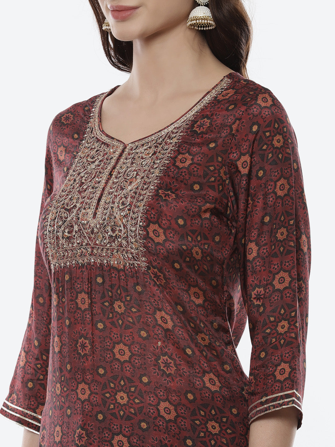 Block Printed Gota Patti Cotton Kurti With Pant