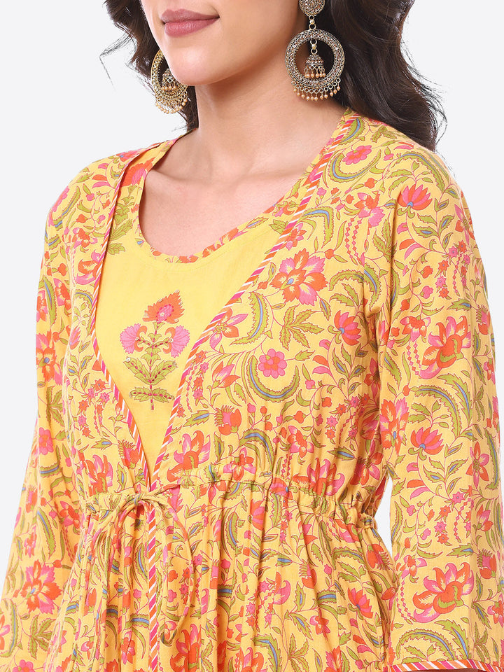 Floral Printed Double Layer Cotton Kurta