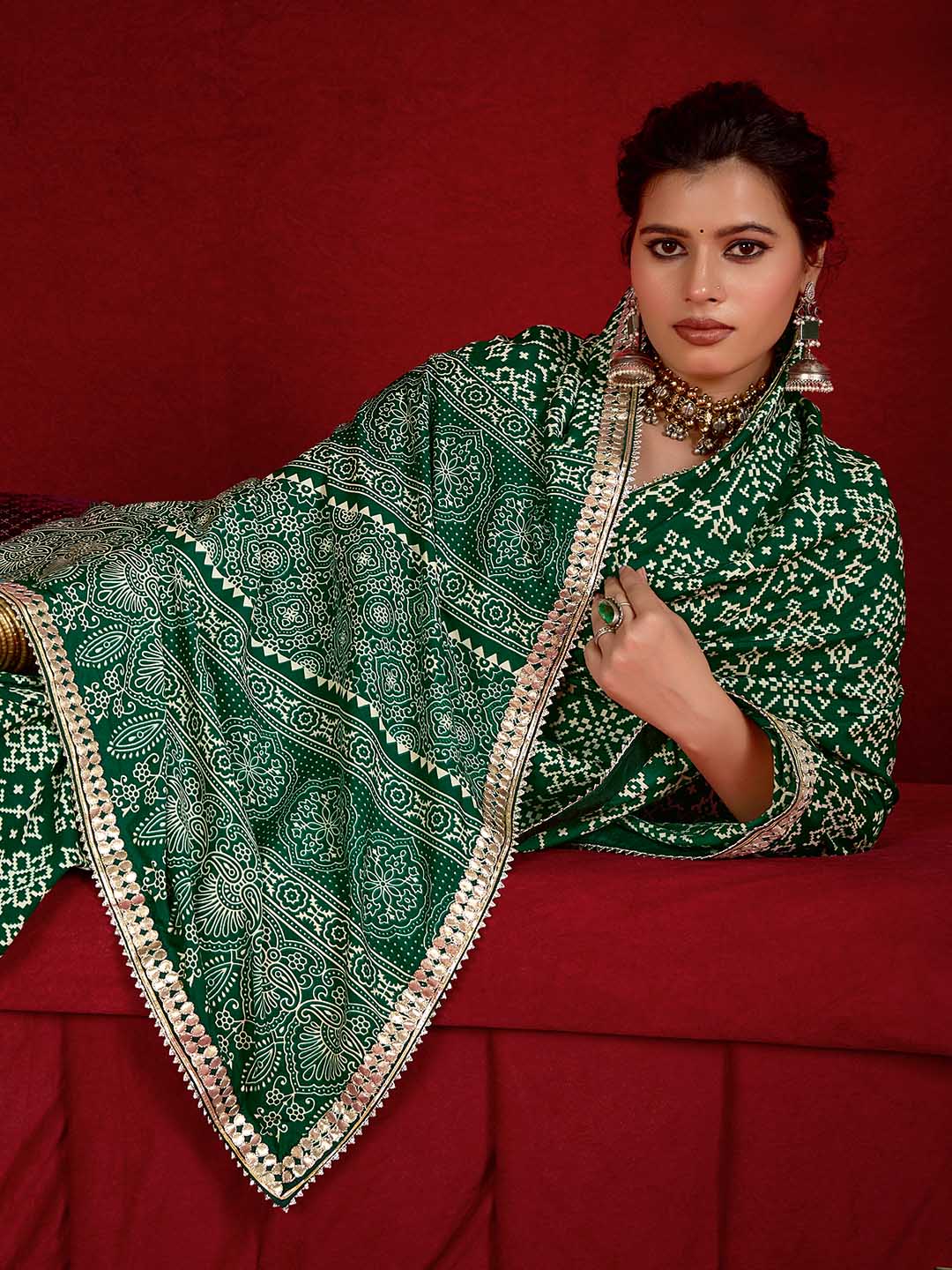 Printed &amp; Gota Work Art Silk Saree