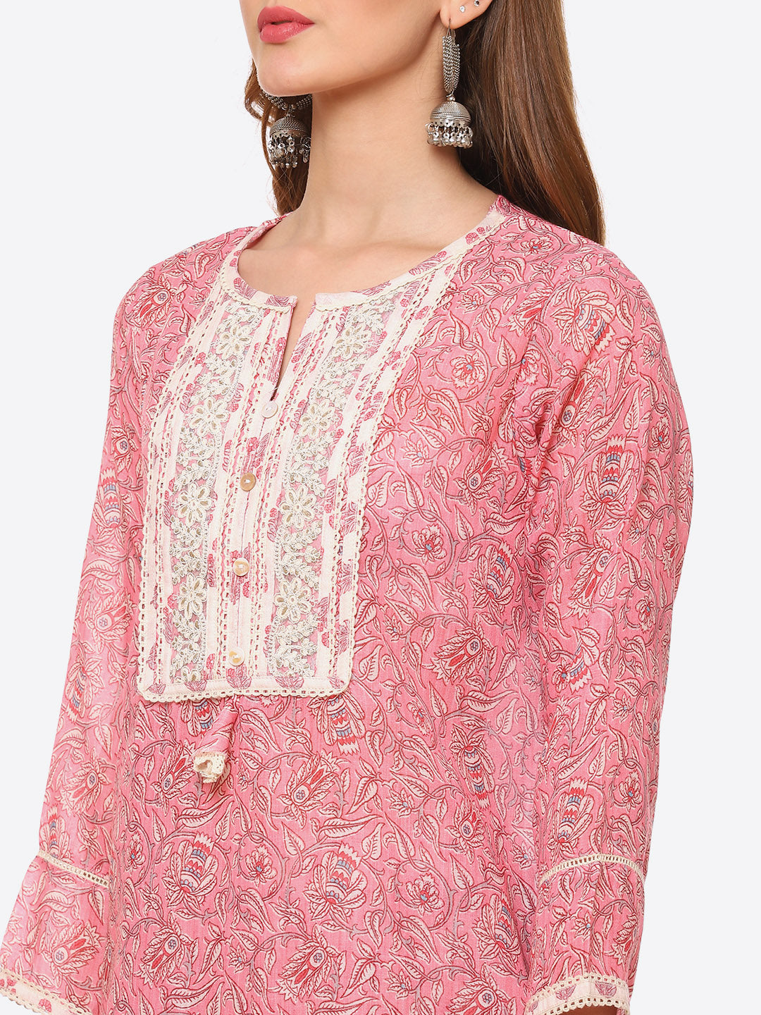Zari Embroidered Printed Cotton Kurta With Pant