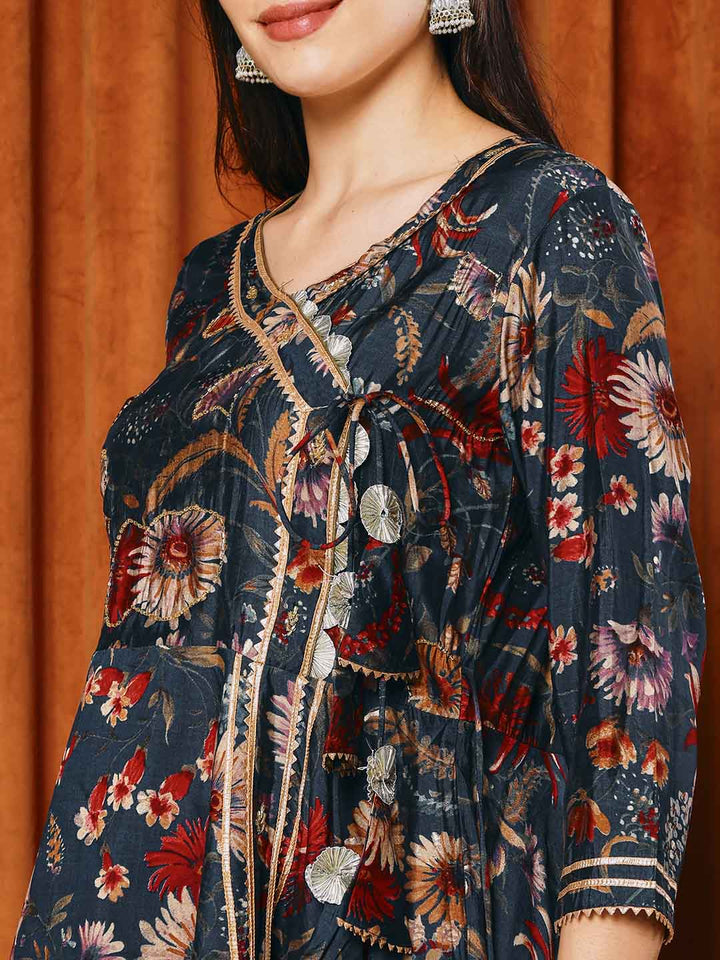 Printed Cotton Blend Kurta With Pants &amp; Dupatta