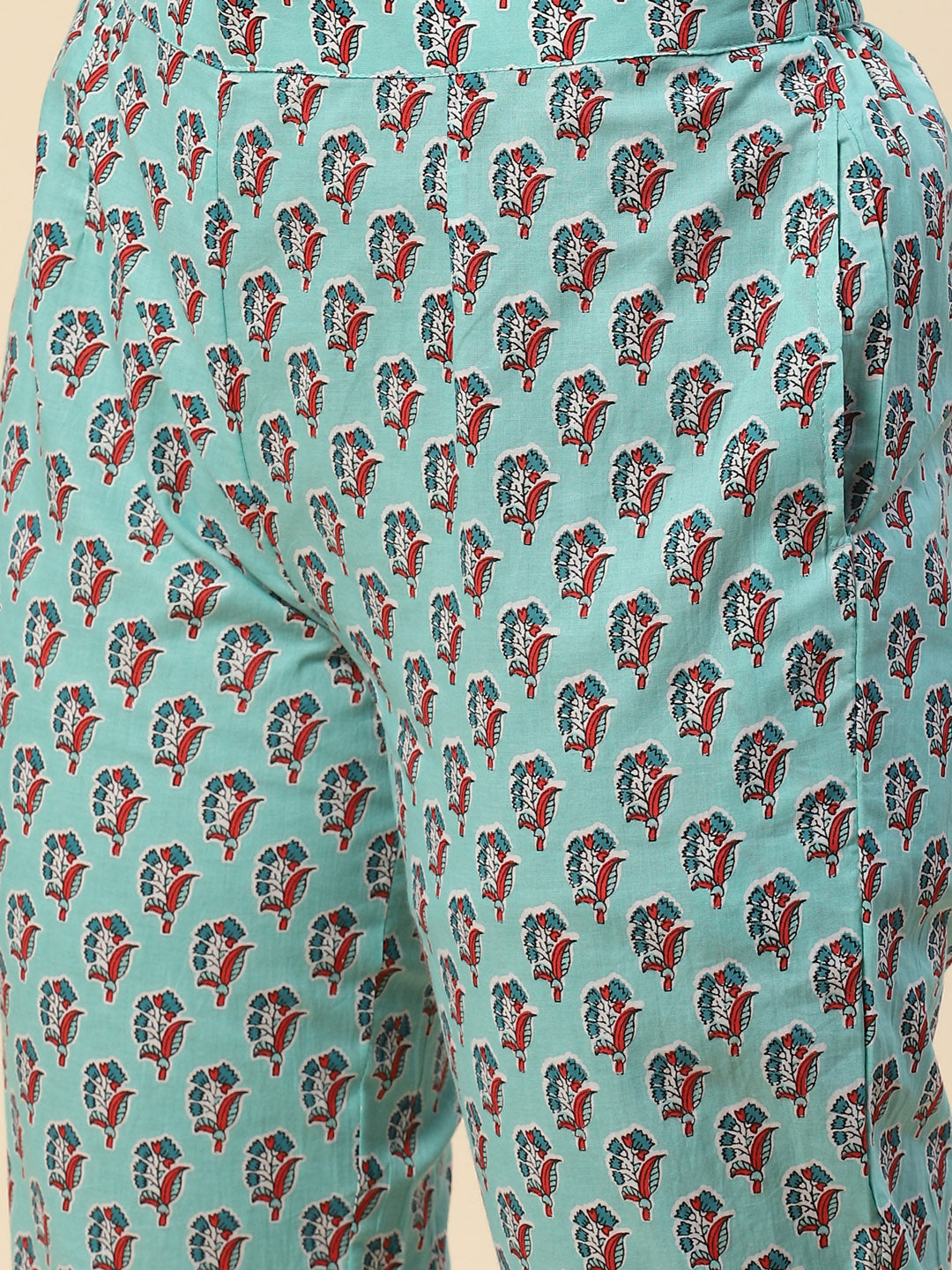 Block Printed Cotton Kurta With Pants &amp; Dupatta