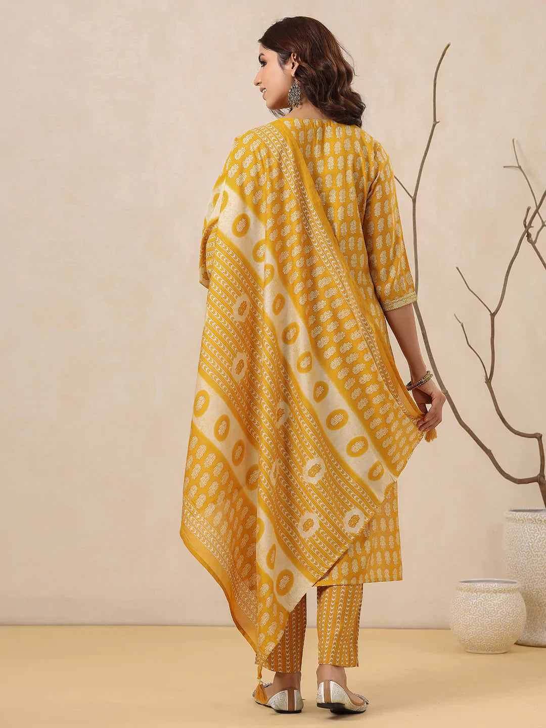 Block Printed Muslin Kurta With Pants &amp; Dupatta