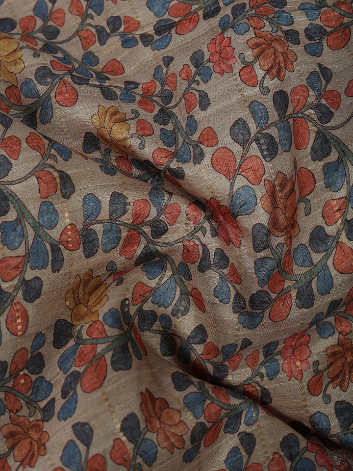 Floral Print Tussar Silk Saree