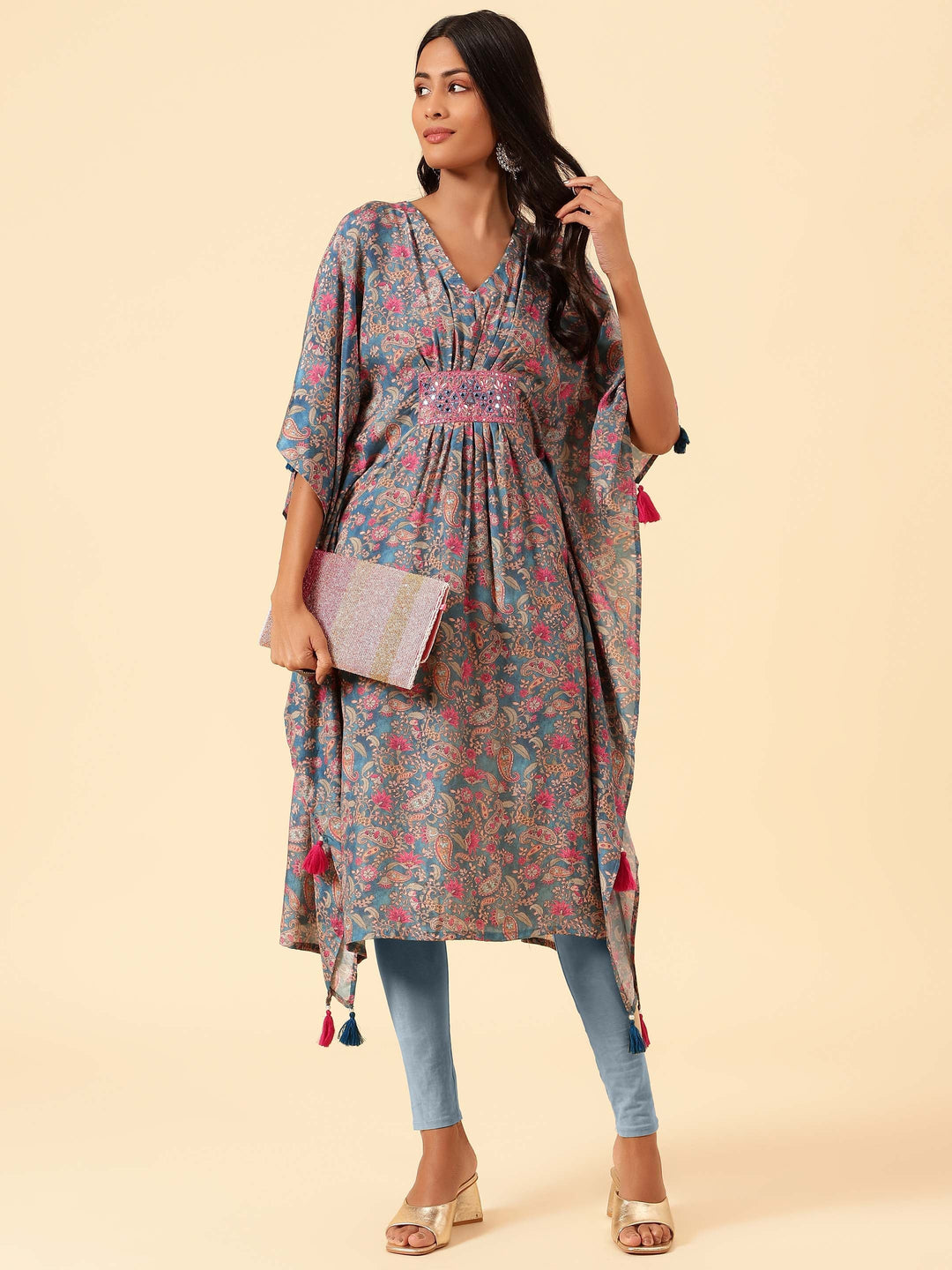 Floral Printed Muslin Kaftan Kurta