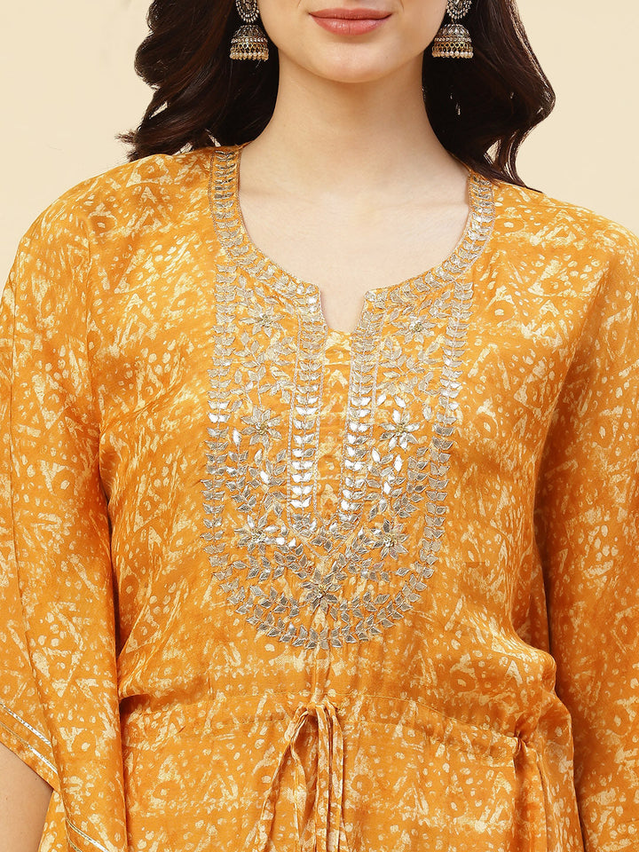 Gota Work &amp; Printed Cotton Kaftan