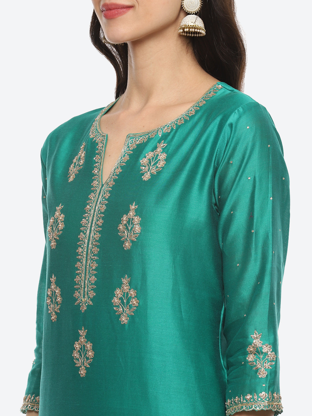 Neck Embroidered Booti Handloom Kurta With Pant