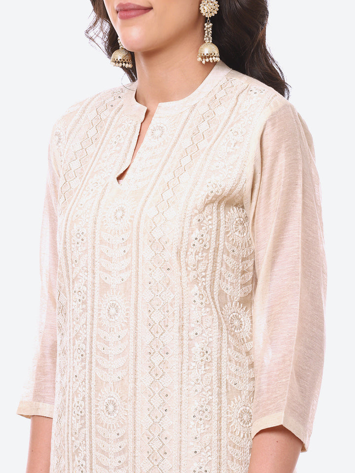 Zari Embroidered Cotton Kurta With Pant
