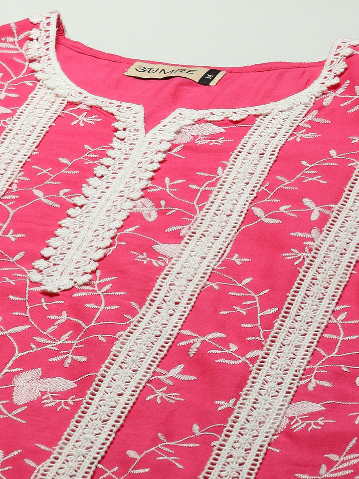 Printed &amp; Embroidered Cotton Suit Set With Dupatta