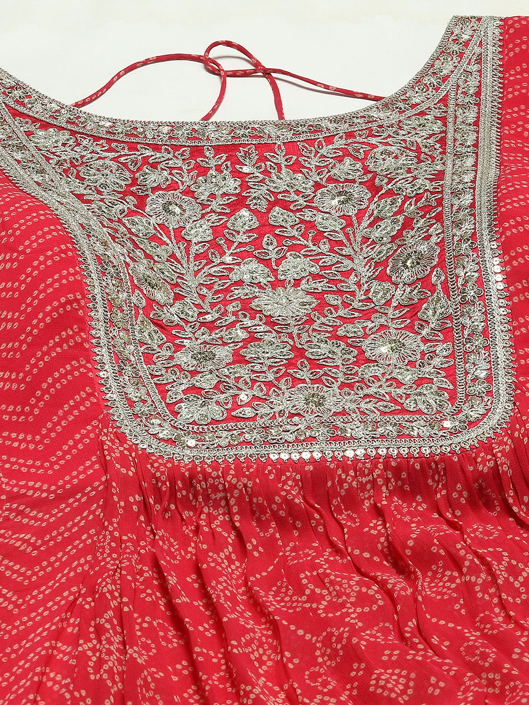 Bandhani Printed Georgette Long Kurta With Skirt & Dupatta
