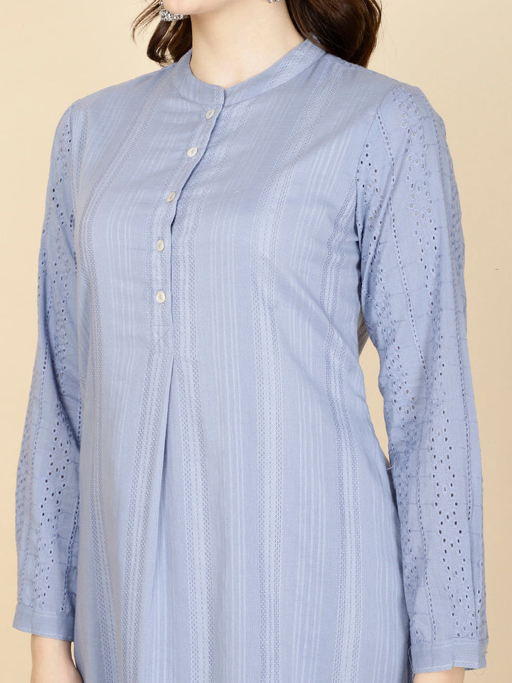 Plain Woven Cotton Kurta With Pants