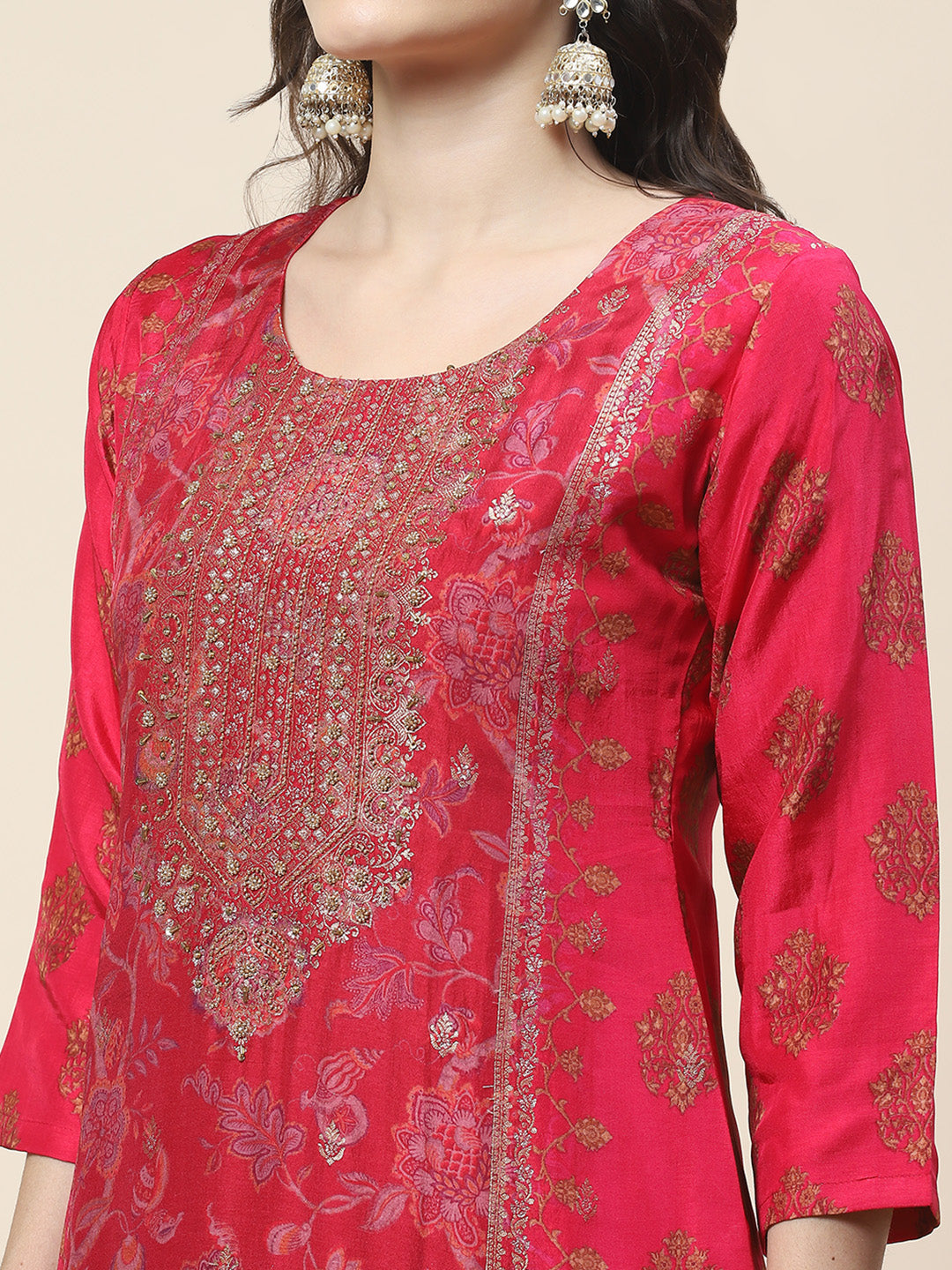 Floral Printed Handloom Kurta With Pants &amp; Dupatta
