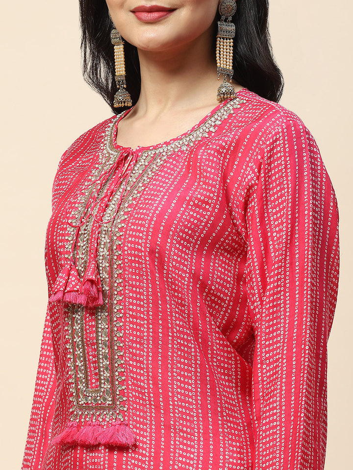 Printed With Yoke Embroidered Muslin Kurta