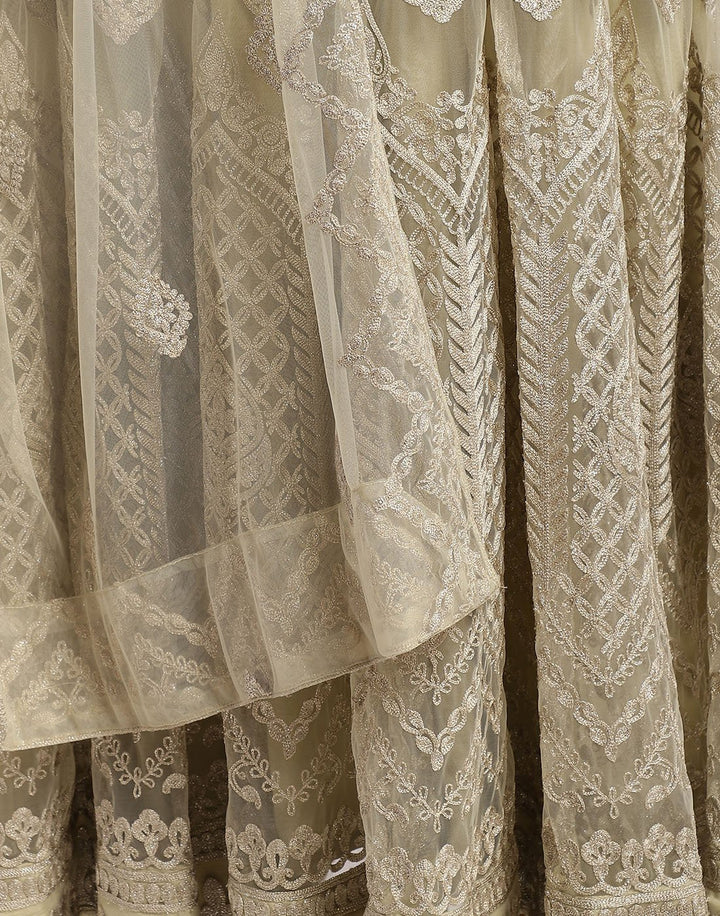 MBZ Meena Bazaar-Beautiful Cream Net Salwar Kameez Stitched Anarkali Suit