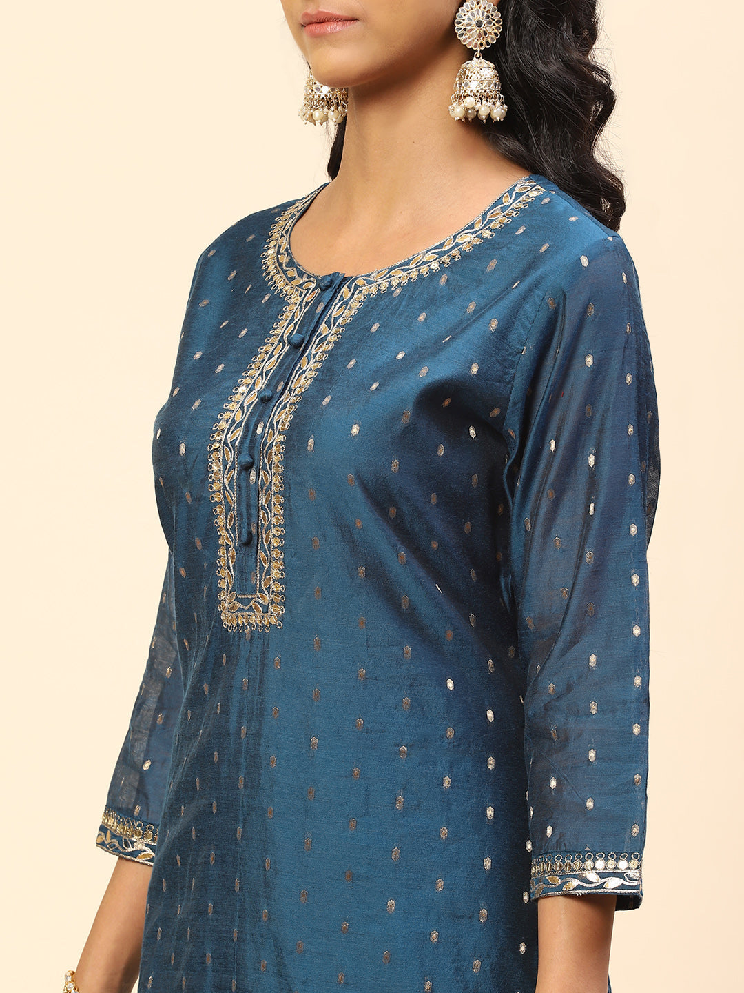 Zari Gota Work Chanderi Kurta With Pants