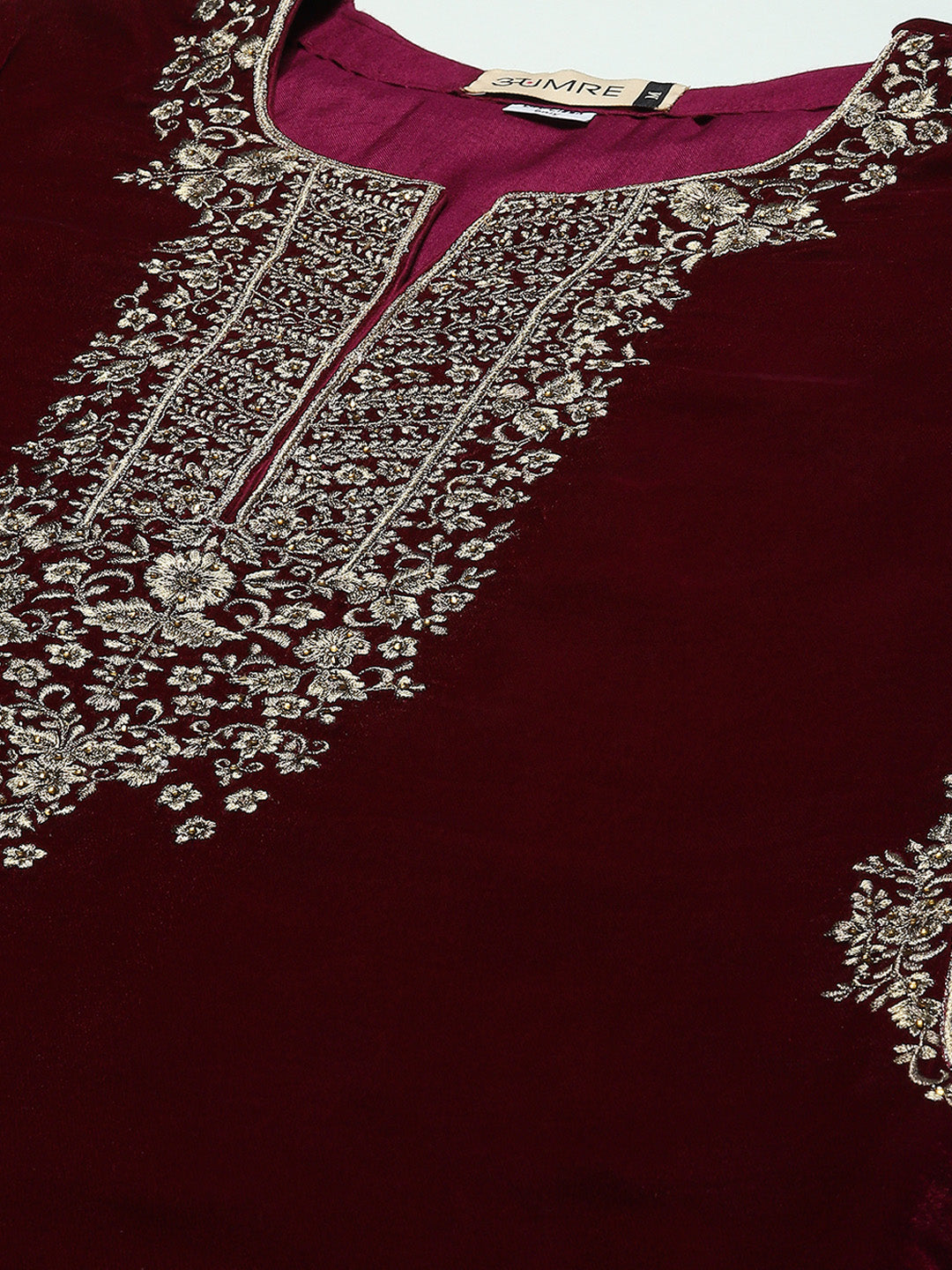 Neck Embroidered Velvet Kurta With Pants