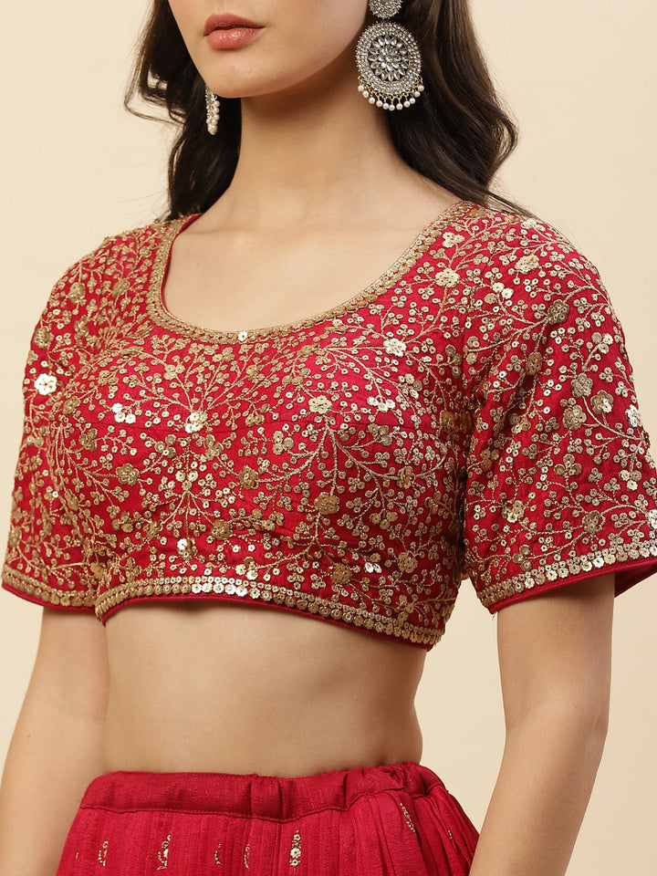 Sequin Work Art Handloom Choli With Lehenga &amp; Net Dupatta