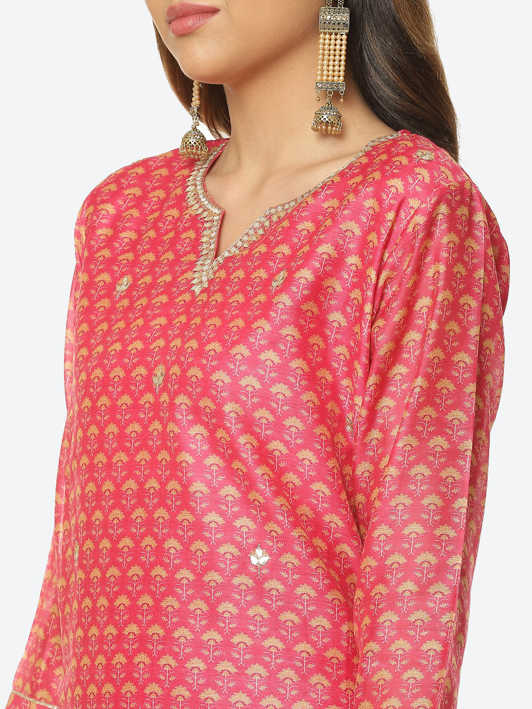 Gota Work Printed Chanderi Kurta With Pant