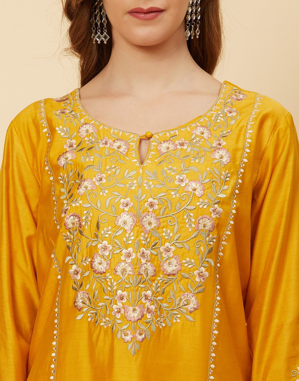 Embroidered Chanderi Kurti With Pant
