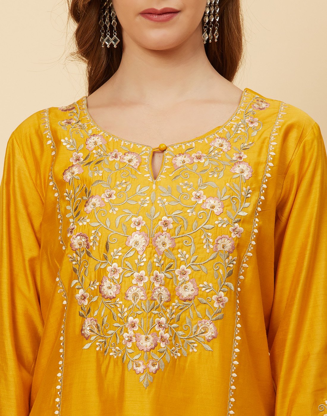 Embroidered Chanderi Kurti With Pant