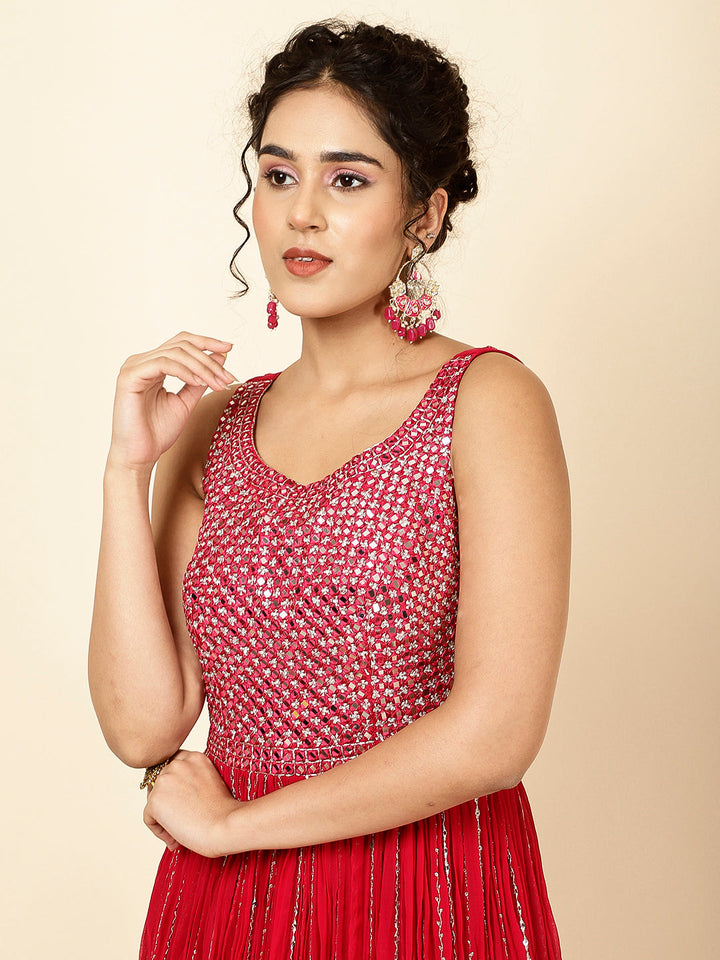 Embroidered Georgette Kurta With Pants &amp; Dupatta