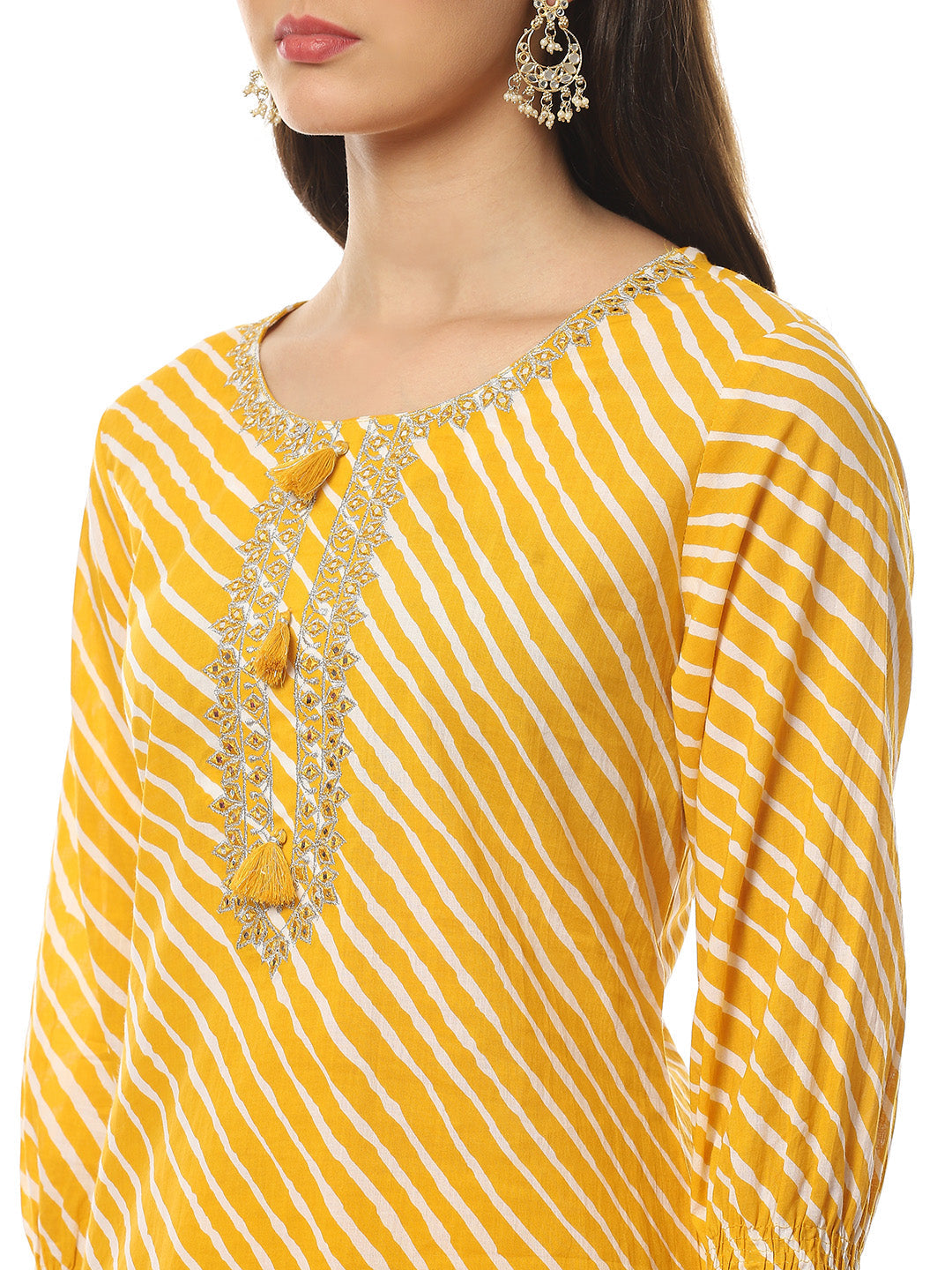Printed Neck Embroidered Cotton Kurta With Pant