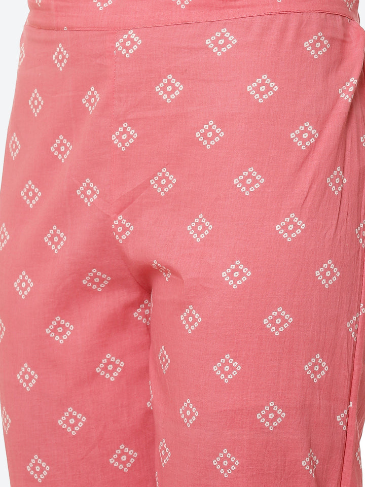 Printed Cotton Kurta With Pant &amp; Chiffon Dupatta